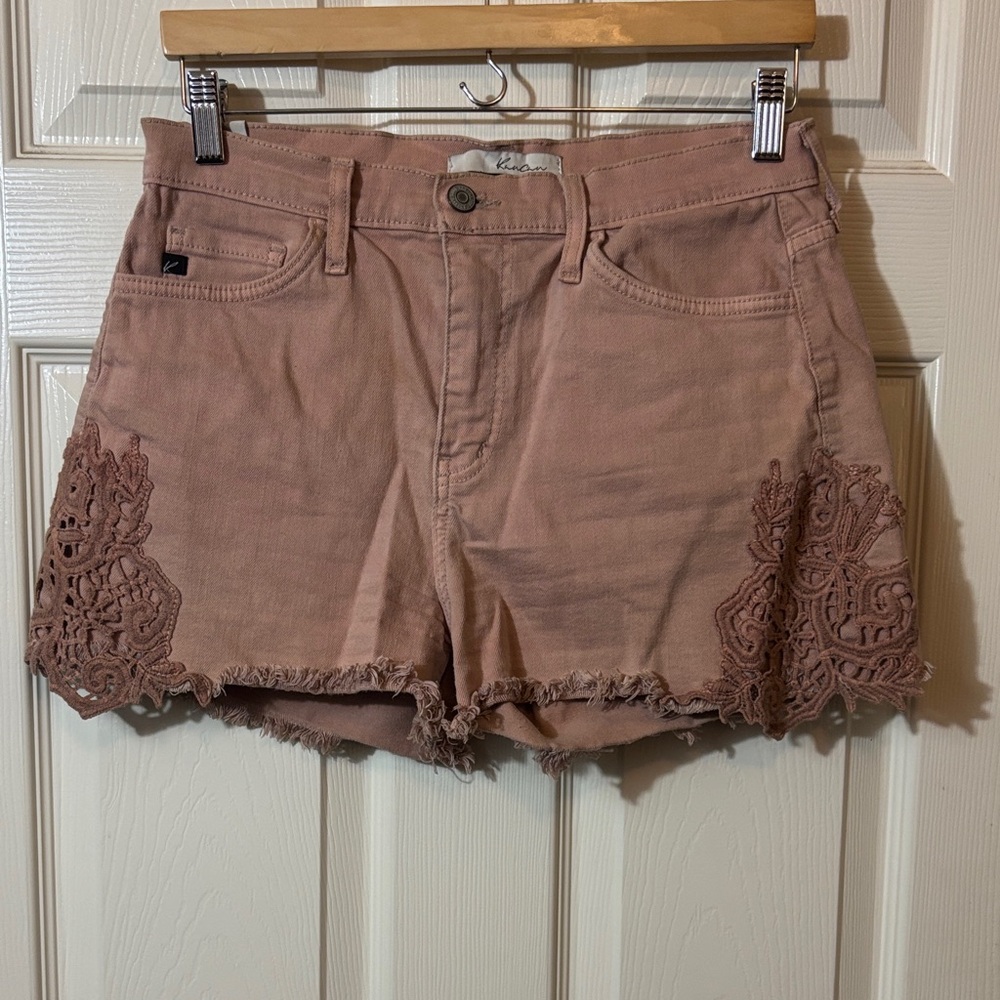 KanCan Women's Lace Trim Jean Shorts